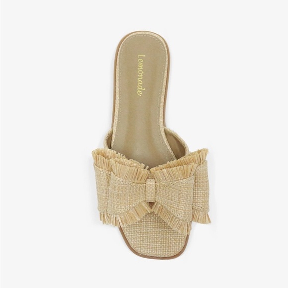 NEW | Lemonade Raffia Bow Summer Sandals Raffia Beach Slide Summer Flats - Picture 6 of 6